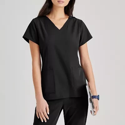 Barco Unify But167 Purpose 4-Pocket Womens V Neck Short Sleeve Stretch Fabric Moisture Wicking Wrinkle Resistant Scrub Top