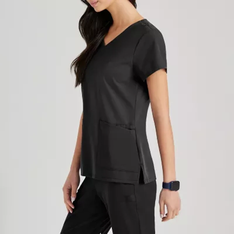 Barco Unify But167 Purpose 4-Pocket Womens V Neck Short Sleeve Stretch Fabric Moisture Wicking Wrinkle Resistant Scrub Top