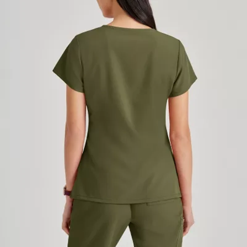 Barco Unify But167 Purpose 4-Pocket Womens Plus Tall V Neck Short Sleeve Stretch Fabric Moisture Wicking Wrinkle Resistant Scrub Top