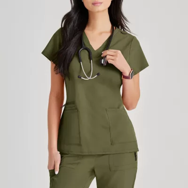 Barco Unify But167 Purpose 4-Pocket Womens Plus Tall V Neck Short Sleeve Stretch Fabric Moisture Wicking Wrinkle Resistant Scrub Top