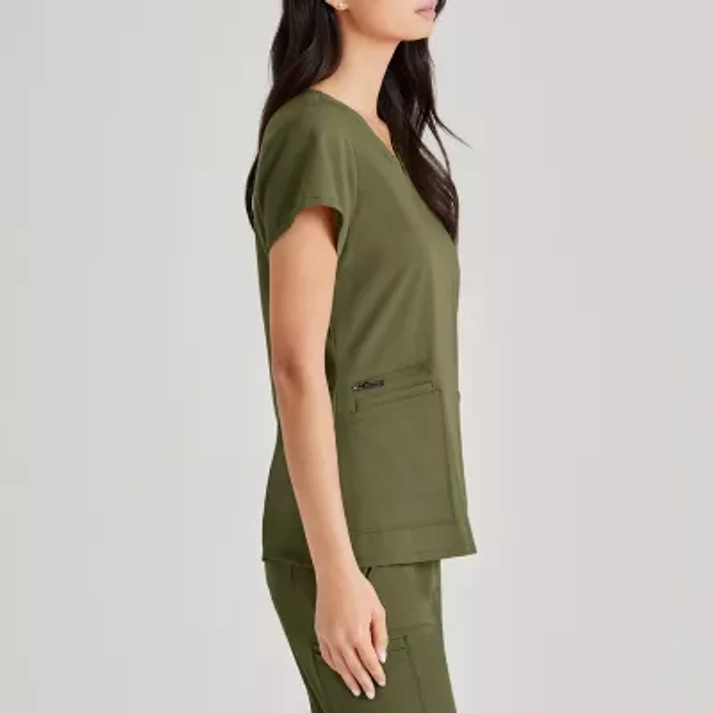 Barco Unify But167 Purpose 4-Pocket Womens Plus Tall V Neck Short Sleeve Stretch Fabric Moisture Wicking Wrinkle Resistant Scrub Top