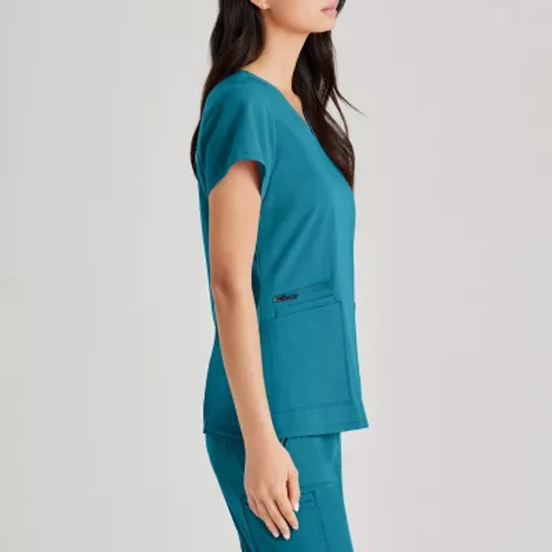 Barco Unify But167 Purpose 4-Pocket Womens Plus Tall V Neck Short Sleeve Stretch Fabric Moisture Wicking Wrinkle Resistant Scrub Top
