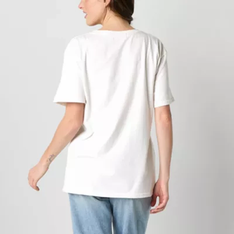 Martha'S Vineyard Oversized Womens Crew Neck Short Sleeve Juniors Graphic T-Shirt