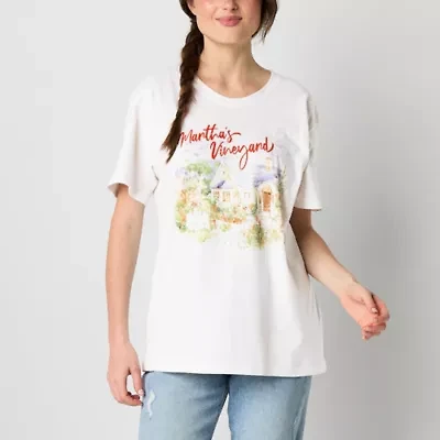 Martha'S Vineyard Oversized Womens Crew Neck Short Sleeve Juniors Graphic T-Shirt