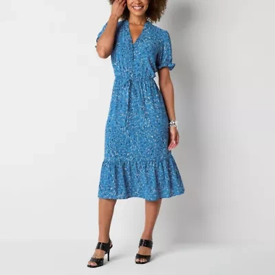 Brannan Womens Short Sleeve Confetti Midi Fit + Flare Dress