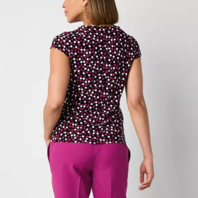 Black Label by Evan-Picone Womens Cowl Neck Short Sleeve Blouse