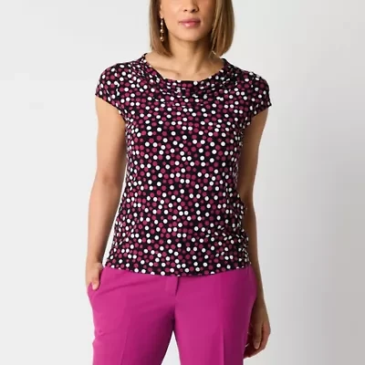 Black Label by Evan-Picone Womens Cowl Neck Short Sleeve Blouse