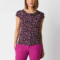 Black Label by Evan-Picone Womens Cowl Neck Short Sleeve Blouse