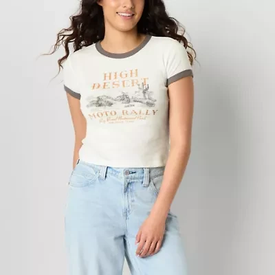 Arizona Womens Crew Neck Short Sleeve Juniors Graphic T-Shirt