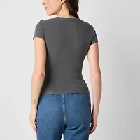 Arizona Womens Juniors Crew Neck Short Sleeve Adaptive Graphic T-Shirt