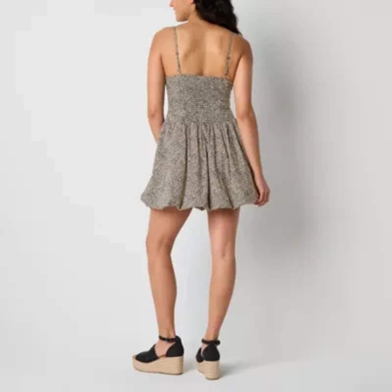 Arizona Bubble Hem Womens Sleeveless Cheetah Babydoll Dress Juniors