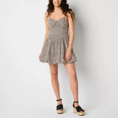 Arizona Bubble Hem Womens Sleeveless Cheetah Babydoll Dress Juniors