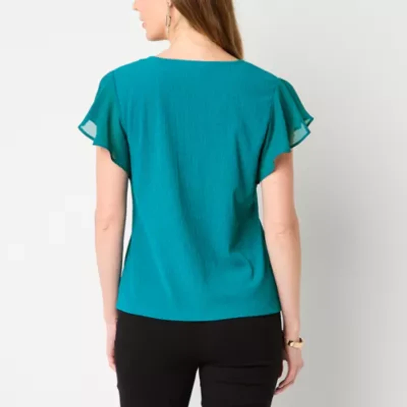 Liz Claiborne Womens V Neck Short Sleeve Blouse
