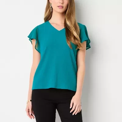 Liz Claiborne Womens V Neck Short Sleeve Blouse