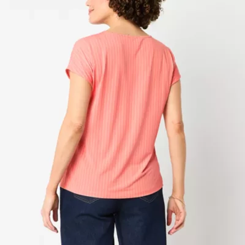 Liz Claiborne Womens Keyhole Neck Short Sleeve Blouse