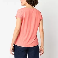 Liz Claiborne Womens Keyhole Neck Short Sleeve Blouse