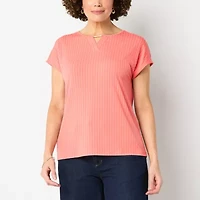 Liz Claiborne Womens Keyhole Neck Short Sleeve Blouse