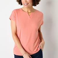 Liz Claiborne Womens Keyhole Neck Short Sleeve Blouse