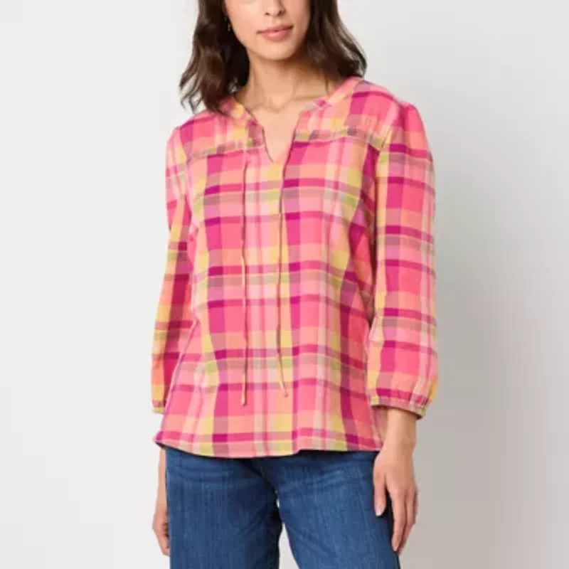 St. John's Bay Womens Split Tie Neck Long Sleeve Blouse
