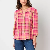 St. John's Bay Womens Split Tie Neck Long Sleeve Blouse