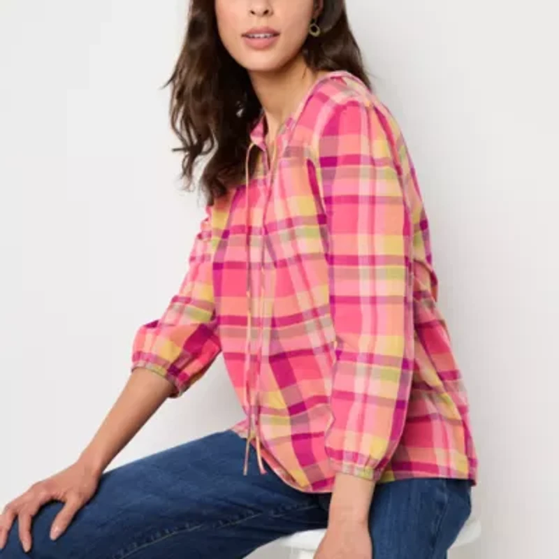 St. John's Bay Womens Split Tie Neck Long Sleeve Blouse