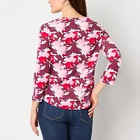 Liz Claiborne Womens V Neck 3/4 Sleeve Blouse