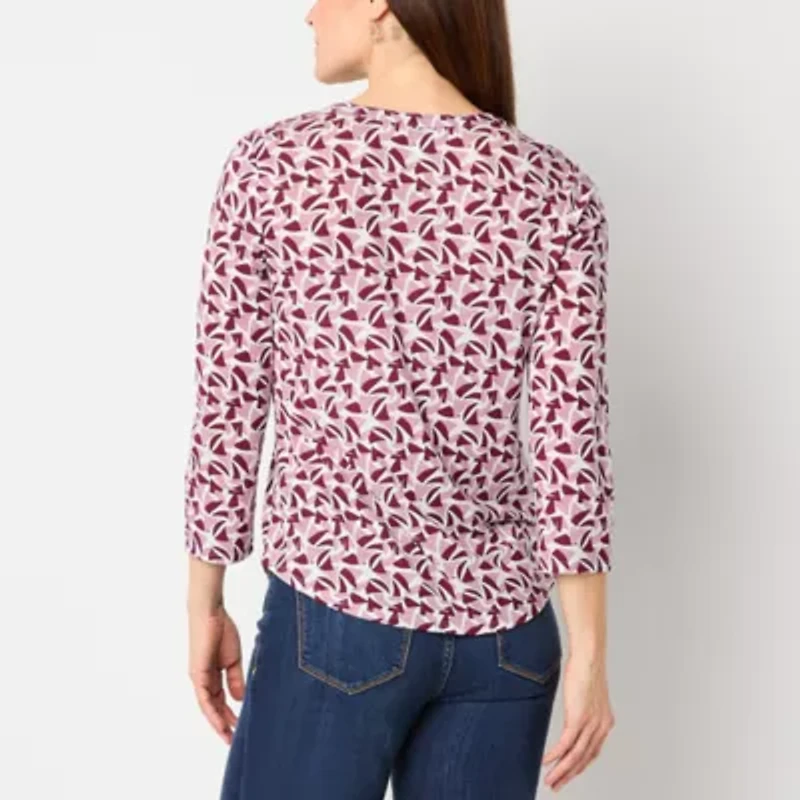 Liz Claiborne Womens V Neck 3/4 Sleeve Blouse