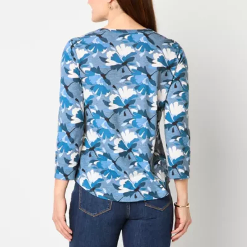 Liz Claiborne Womens Split Crew Neck 3/4 Sleeve Blouse