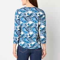 Liz Claiborne Womens Split Crew Neck 3/4 Sleeve Blouse