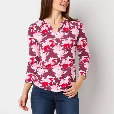 Liz Claiborne Womens V Neck 3/4 Sleeve Blouse