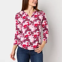 Liz Claiborne Womens V Neck 3/4 Sleeve Blouse