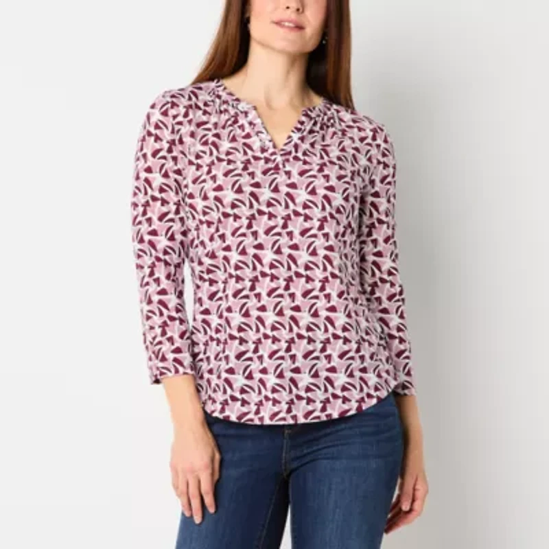 Liz Claiborne Womens V Neck 3/4 Sleeve Blouse