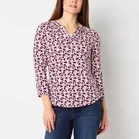 Liz Claiborne Womens V Neck 3/4 Sleeve Blouse