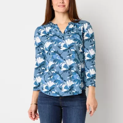 Liz Claiborne Womens Split Crew Neck 3/4 Sleeve Blouse