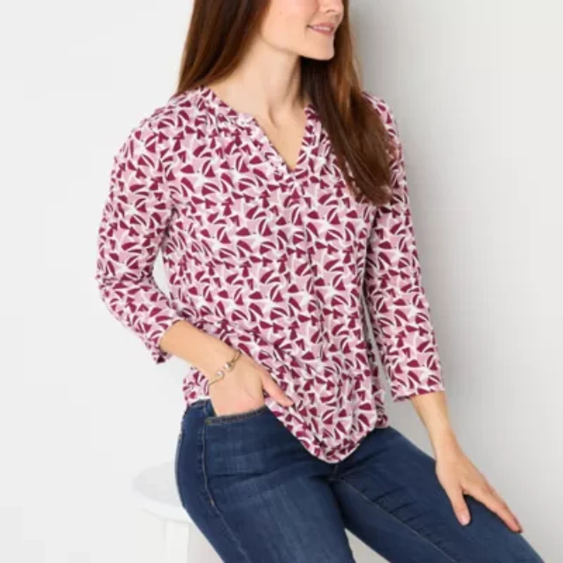 Liz Claiborne Womens V Neck 3/4 Sleeve Blouse