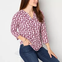 Liz Claiborne Womens V Neck 3/4 Sleeve Blouse