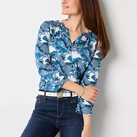 Liz Claiborne Womens Split Crew Neck 3/4 Sleeve Blouse