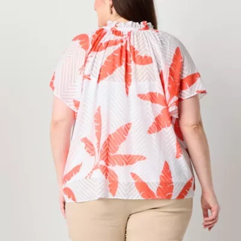 Liz Claiborne Womens Split Crew Neck Short Sleeve Plus Blouse