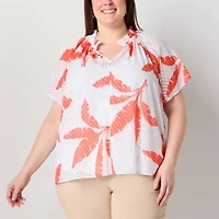 Liz Claiborne Womens Split Crew Neck Short Sleeve Plus Blouse