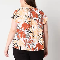 Liz Claiborne Womens Plus Split Tie Neck Short Sleeve Blouse