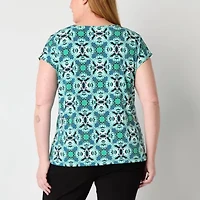 Liz Claiborne Womens Plus Keyhole Neck Short Sleeve Blouse