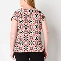 Liz Claiborne Womens Plus Keyhole Neck Short Sleeve Blouse