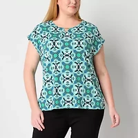 Liz Claiborne Womens Plus Keyhole Neck Short Sleeve Blouse