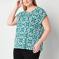 Liz Claiborne Womens Plus Keyhole Neck Short Sleeve Blouse
