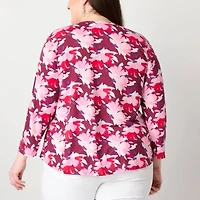 Liz Claiborne Womens V Neck 3/4 Sleeve Plus Blouse