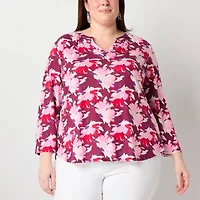 Liz Claiborne Womens V Neck 3/4 Sleeve Plus Blouse