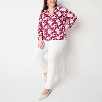 Liz Claiborne Womens V Neck 3/4 Sleeve Plus Blouse