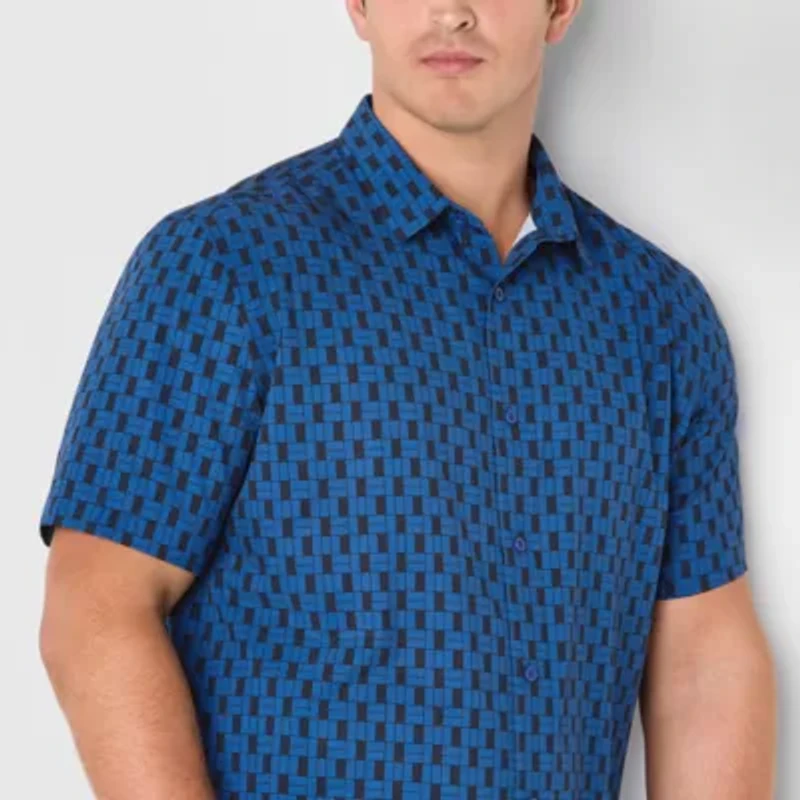 Stylus Mens Short Sleeve Fitted Classic Fit Big and Tall Button-Down Shirt