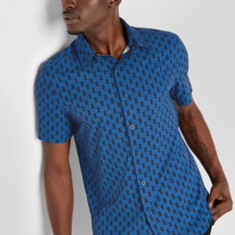 Stylus Mens Short Sleeve Regular Fit Button-Down Shirt