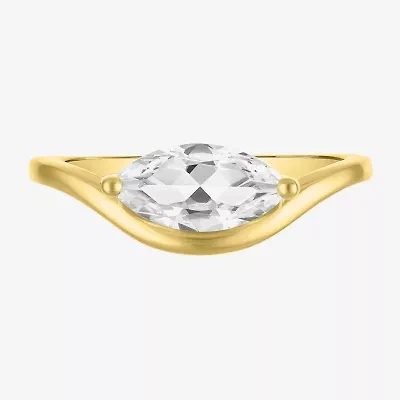 Womens Lab Created White Sapphire 14K Gold Over Silver Marquise Solitaire Cocktail Ring